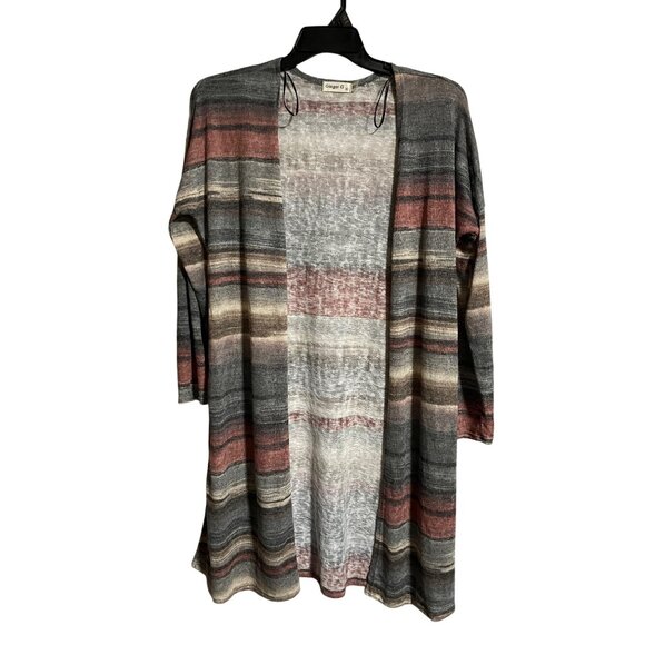 Ginger G Womens Open Front Cardigan Large Striped Knit Lightweight Duster - Picture 1 of 6